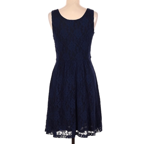 RELATIVITY Dress Lace Embroidery Fit & Flare Lined Scoop Neck Navy Blue Medium - Picture 2 of 9